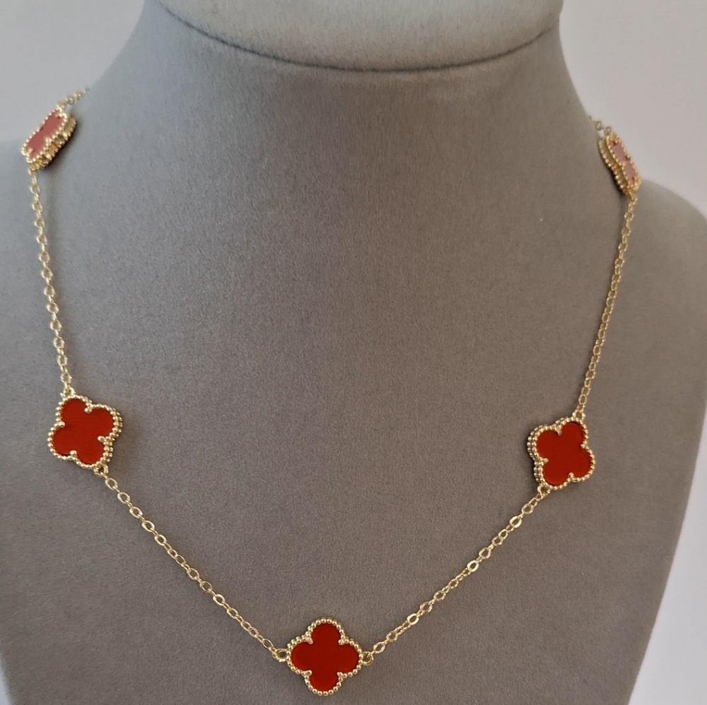 Red Enamel Clover necklace